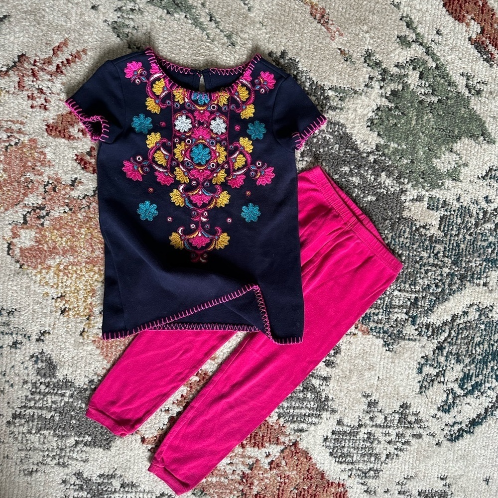 Osh Kosh Genuine Kid Embroidered Tunic Dress + Carter’s Bottoms Girl 4T Boho